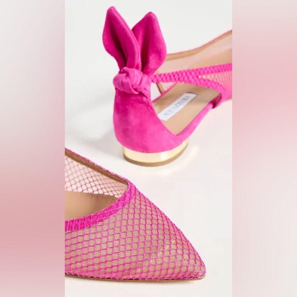 NWT Aquazzura Flat Hot pink Point Flat Bow Tie Mesh Ballet Flats suede mesh Shoe